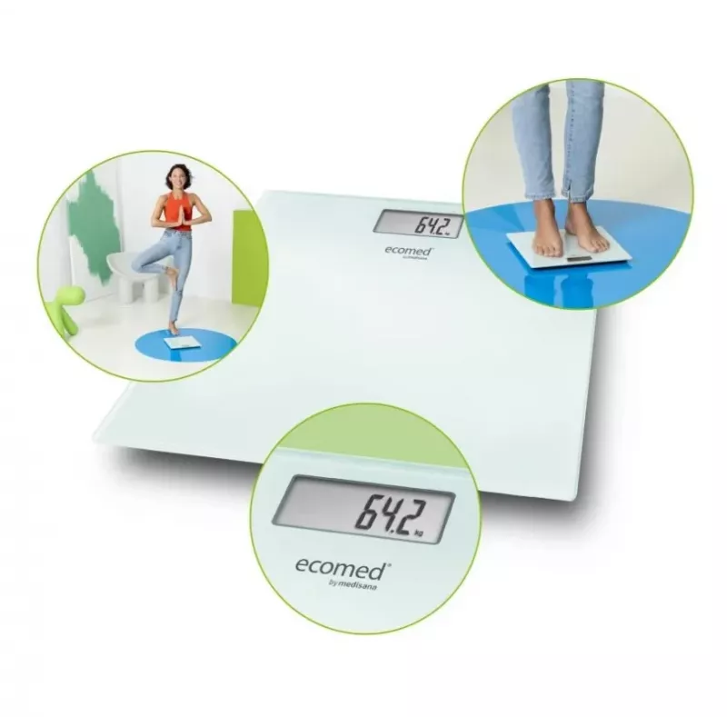 Ecomed by Medisana PS-72E asmeninės svarstyklės – 150 kg, stiklo platforma, baltos