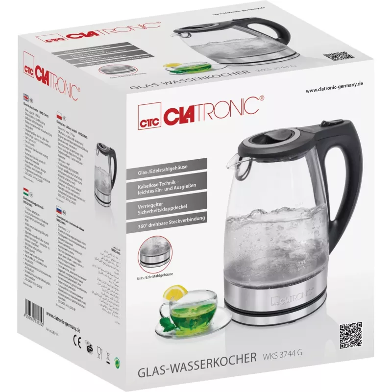 Elektrinis virdulys CLATRONIC WKS 3744 G — 1,7 l, 2200 W, nerūdijantis plienas / plastikas, vandens lygio indikatorius