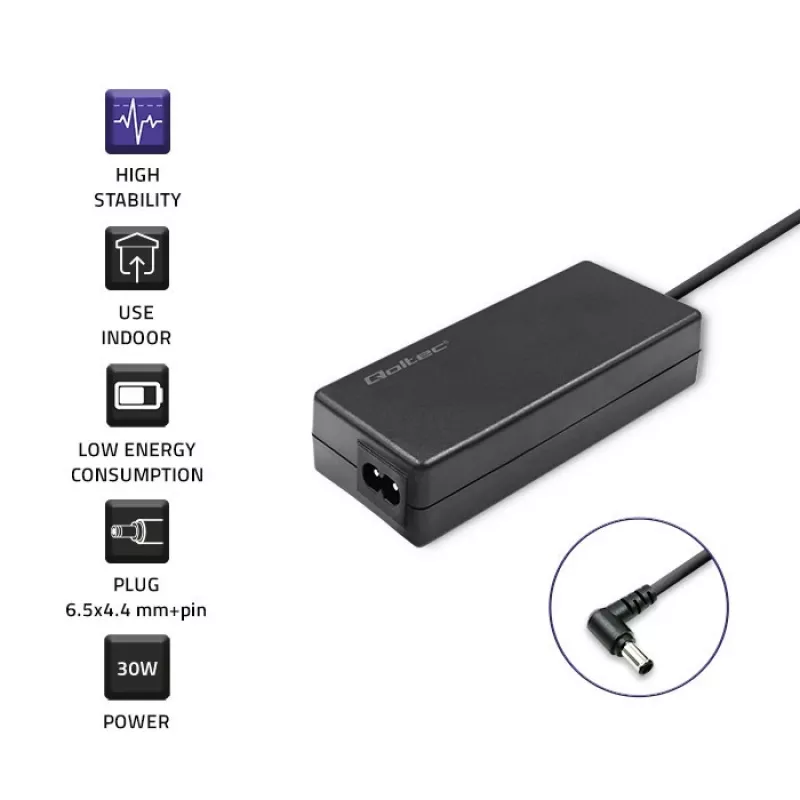 Qoltec 52400 maitinimo adapteris/inverteris Vidaus 30 W Juoda