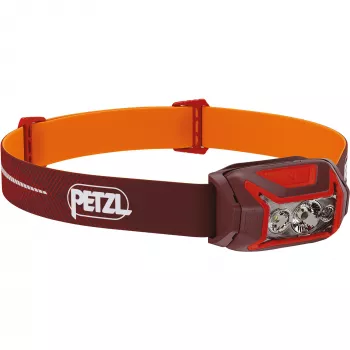 Galvos diržo žibintuvėlis Petzl Actik Core — LED, 100 lm, įmontuota 1250 mAh USB įkraunama baterija, IPX4, raudonas