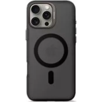 „Decoded“ telefono kuprinė, skirta „iPhone 16 Pro Max“ — permatoma juoda, iš perdirbto plastiko, grūdinto stiklo ekrano apsauga