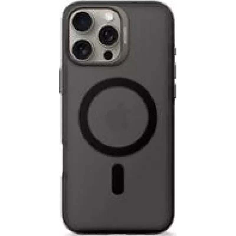„Decoded“ telefono kuprinė, skirta „iPhone 16 Pro Max“ — permatoma juoda, iš perdirbto plastiko, grūdinto stiklo ekrano apsauga