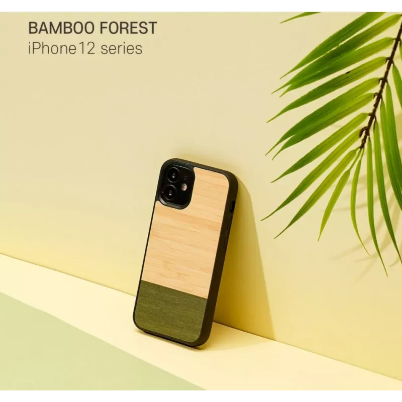 man and wood telefono dėklas, skirtas iPhone 12 mini — bamboo forest juoda
