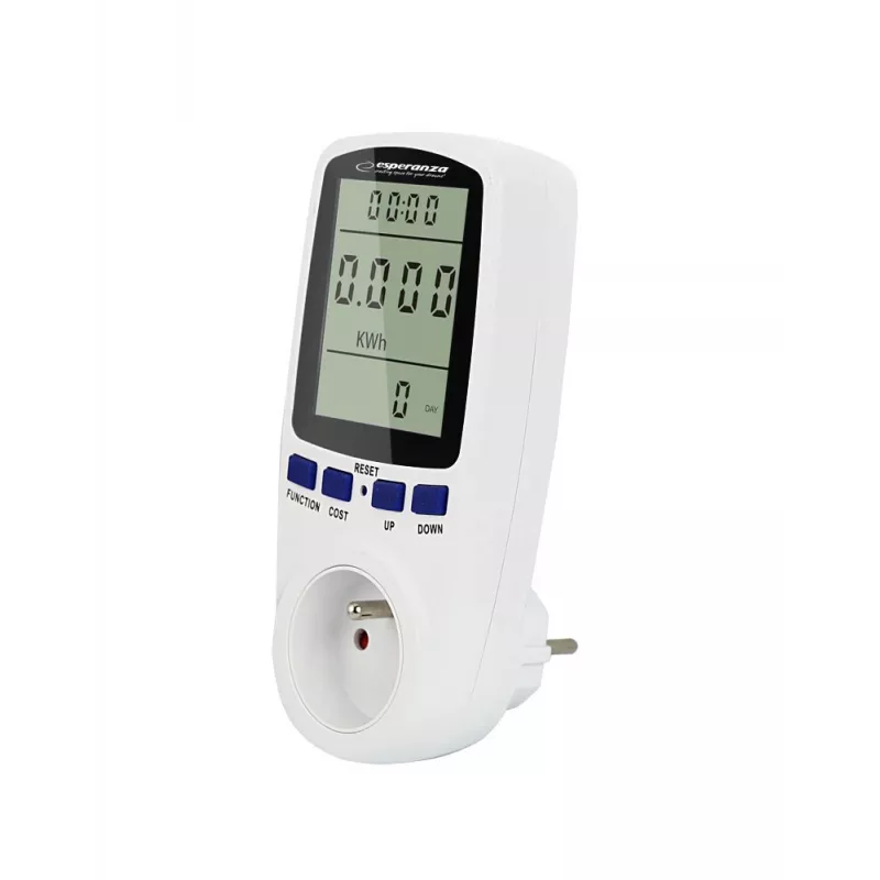 Energijos suvartojimo matuoklis ESPERANZA ELA103 su LCD ekranu — 16 A, 3680 W, 230 V, 50–60 Hz