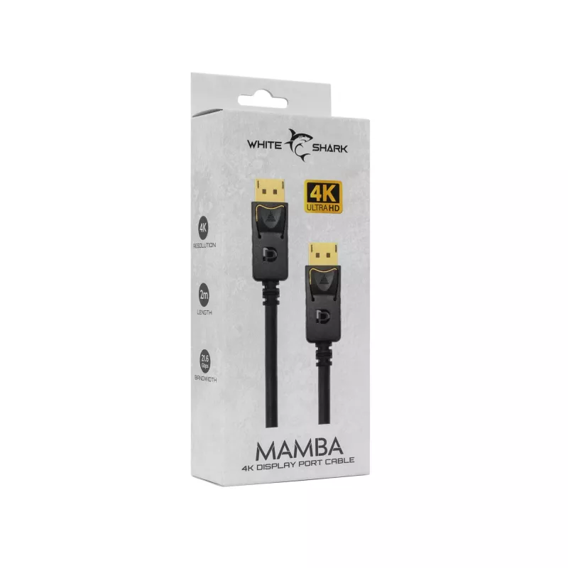 DisplayPort kabelis White Shark MAMBA 2 m – 4K 60Hz, suderinamas su 2.0