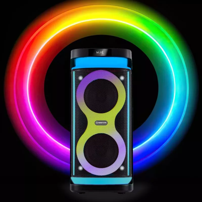 Nešiojamas garsiakalbis MANTA SPK0601B100, 100 W, Bluetooth, karaokė, belaidis mikrofonas, baterija, ekvalaizeris, disko apšvietimas