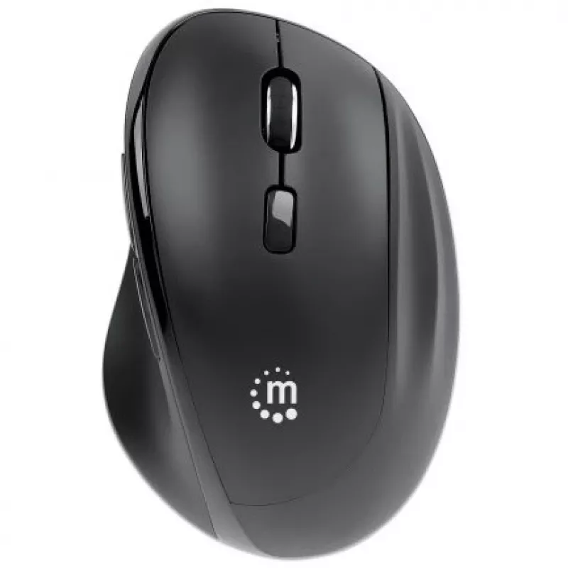 „Manhattan“ ergonominė belaidė pelė, dešiniarankiams, reguliuojama 800/1200/1600 dpi, 2,4 GHz (iki 10 m), šeši mygtukai su slinkties ratuku, kombinuotas USB-A ir USB-C imtuvas, juoda, AA baterija (pridedama), trejų metų garantija