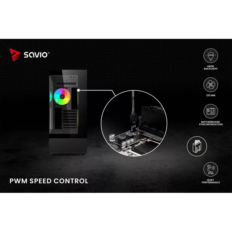 SAVIO Blast 120mm ARGB PWM korpuso ventiliatorius - juodas