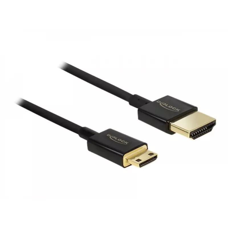 DeLOCK plonas Premium - Vaizdo/Garso/Tinklo kabelis - HDMI - 36 AWG - HDMI, 19 kontaktų (V) - į - Mini-HDMI, 19 kontaktų (V) - 2,0 m - Triguba izoliacija - Juoda (84778)