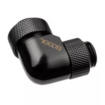 Alphacool Eiszapfen 13mm „HardTube“ įsukama jungtis, 90° pasukama, G1/4 - kampinė suspaudimo jungtis skysčio aušinimo sistemai - tamsiai juoda
