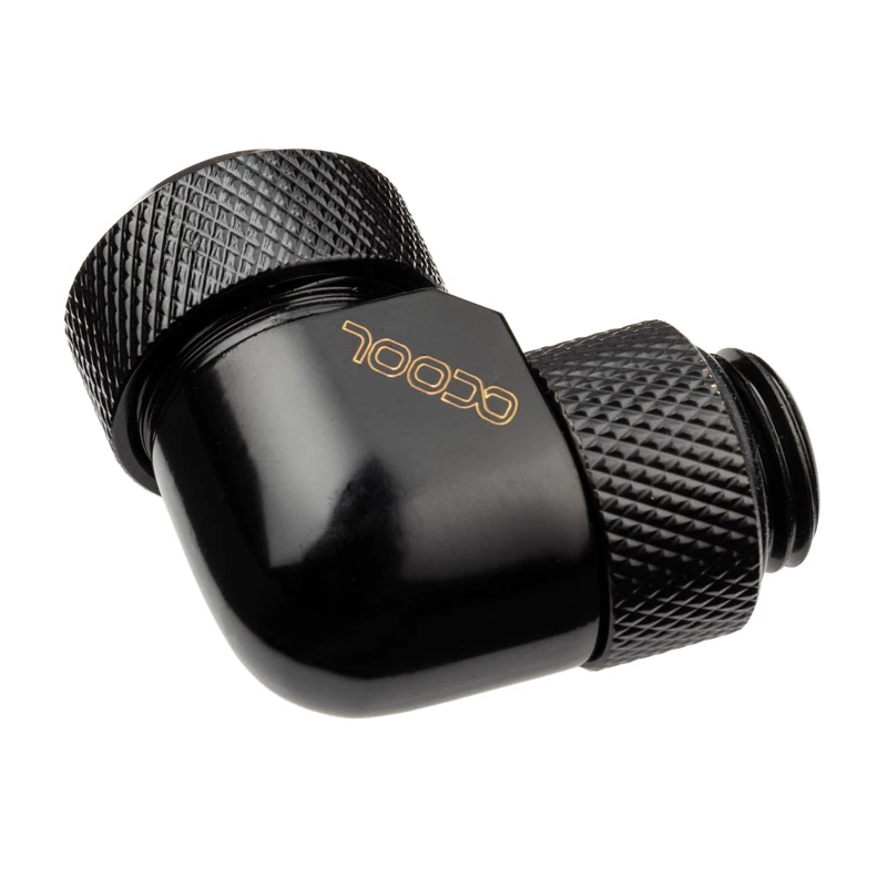Alphacool Eiszapfen 13mm „HardTube“ įsukama jungtis, 90° pasukama, G1/4 - kampinė suspaudimo jungtis skysčio aušinimo sistemai - tamsiai juoda
