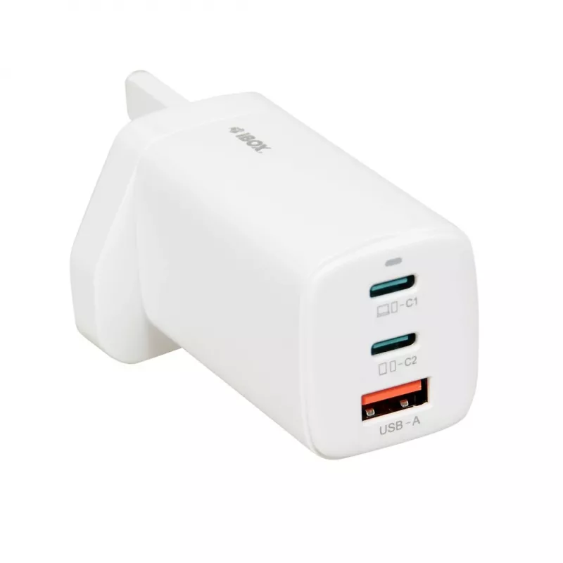 iBOX C-65 Balta, GaN 65W universalus įkroviklis su UK kištuku