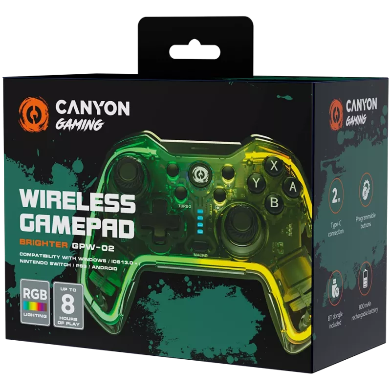 CANYON žaidimų pultas Brighter GPW-02 BT+Dongle Wireless Crystal