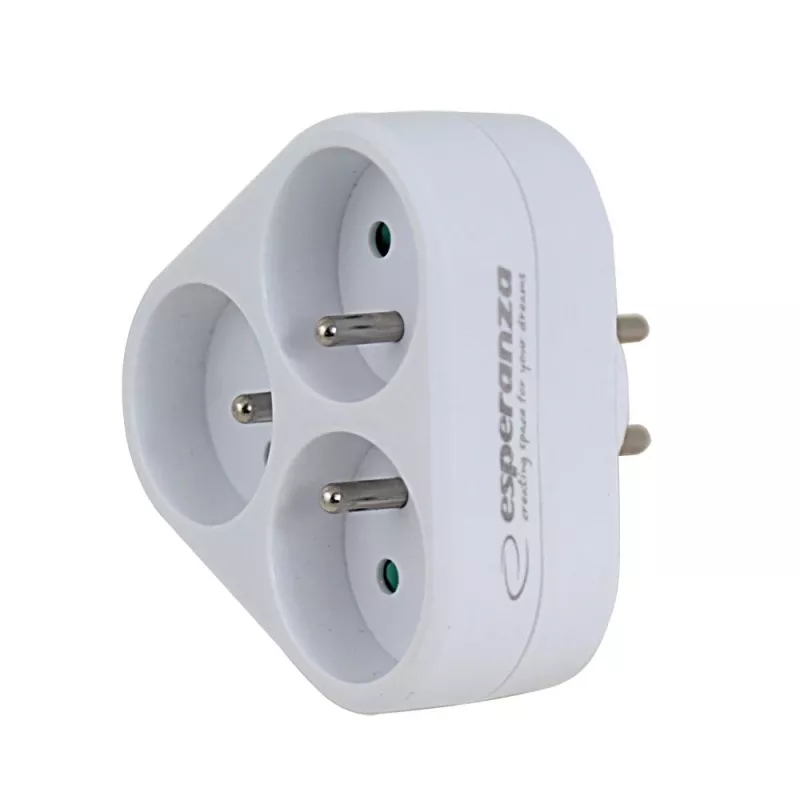 3 lizdų elektros adapteris ESPERANZA ELK303W, E tipo kištukas, 16 A, 220–240 V, su įžeminimu, baltas