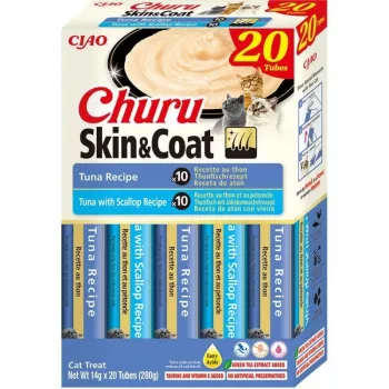 Šlapias skanėstas katėms Inaba Foods Churu Skin & Coat Tuna 20 x 14g (280g) įdėklas