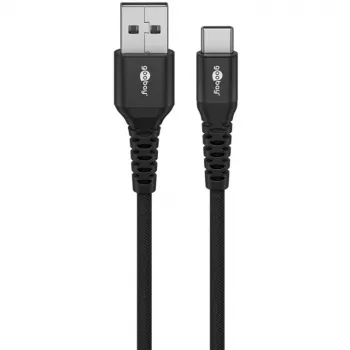 Goobay USB-C laidas Fabric Supersoft su metalinėmis jungtimis, 2 m, juodas (2m, USB 2.0, 60W), USB laidas