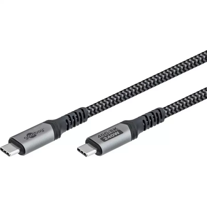 Goobay USB-C laidas su pintu apvalkalu, USB4, 240 W, 40 Gbit/s, Power Delivery, 1,5 m (1,50 m, USB 4.0, 240 W), USB laidas