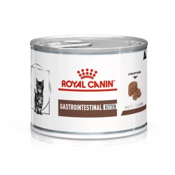 Šlapias veterinarinis dietinis kačių maistas Royal Canin Gastrointestinal Mažiems kačiukams 145 g Paukštiena, 195 g skardinė, virškinimo palaikymas