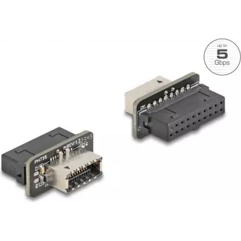 DeLOCK 67238 kabelio lyčių keitiklis 20-pin USB USB Type-E Juoda Nerūdijantis plienas