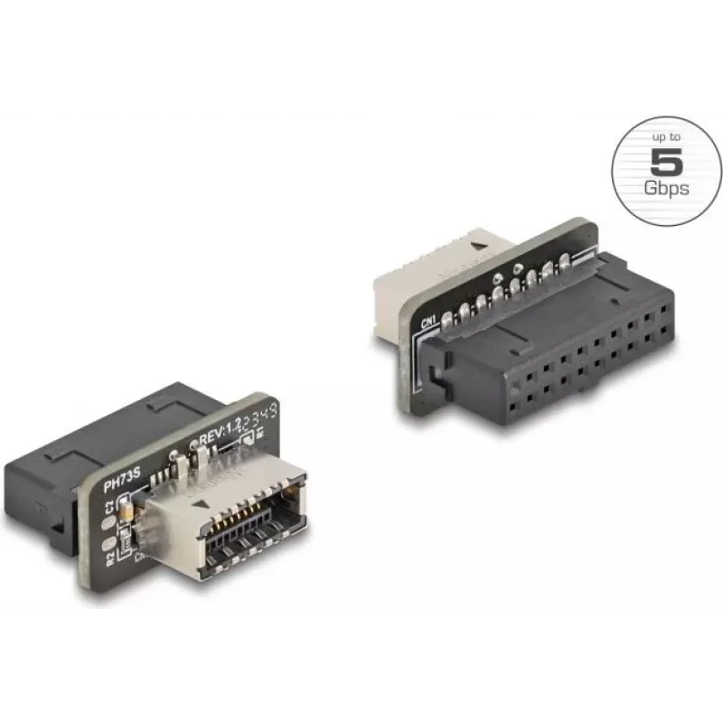 DeLOCK 67238 kabelio lyčių keitiklis 20-pin USB USB Type-E Juoda Nerūdijantis plienas