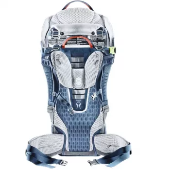 Vaikiška nešynė kuprinė DEUTER Kid Comfort Active — mėlyna, poliamidas, iki 22 kg, skėtis nuo saulės, kojų atrama, VariQuick, Lite Air