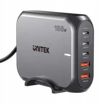 Maitinimo įkroviklis Unitek P1234AGY01-EU 2×USB-A, 3×USB-C, 188W