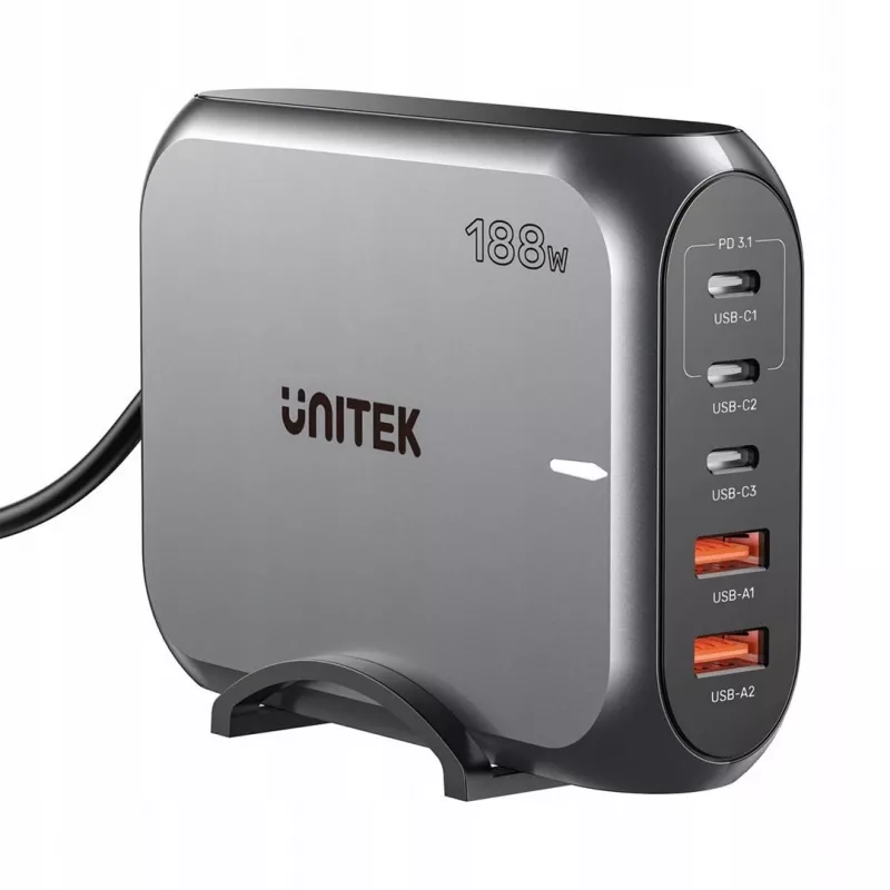 Maitinimo įkroviklis Unitek P1234AGY01-EU 2×USB-A, 3×USB-C, 188W