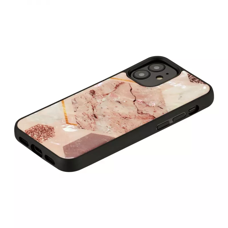 Apsauginis dėklas iKins, skirtas Apple iPhone 12 mini — rožinio marmuro raštas, plonas prigludimas