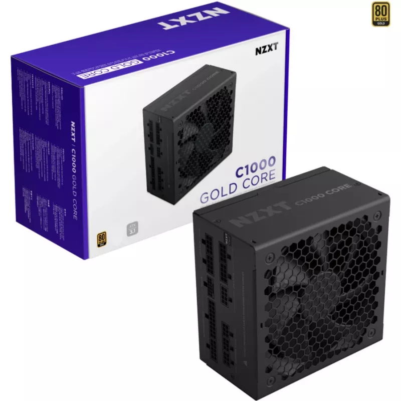 C1000 GOLD CORE, PC maitinimo blokas juodas, 1x 12 kontaktų didelės galios GPU, 3x PCIe, kabelių valdymas, 1000 W