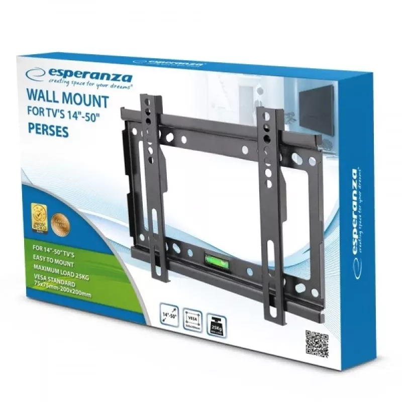 TV sieninis laikiklis Esperanza PERSES, skirtas 35,6–127 cm (14–50 colių) ekranams, VESA 75x75–200x200, maks. 25 kg, juodas