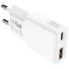 AC įkroviklis mobiliesiems įrenginiams 4smarts 541509 — 100–240V, USB-A + USB-C, 1,5 m laidas, greitas įkrovimas, baltas