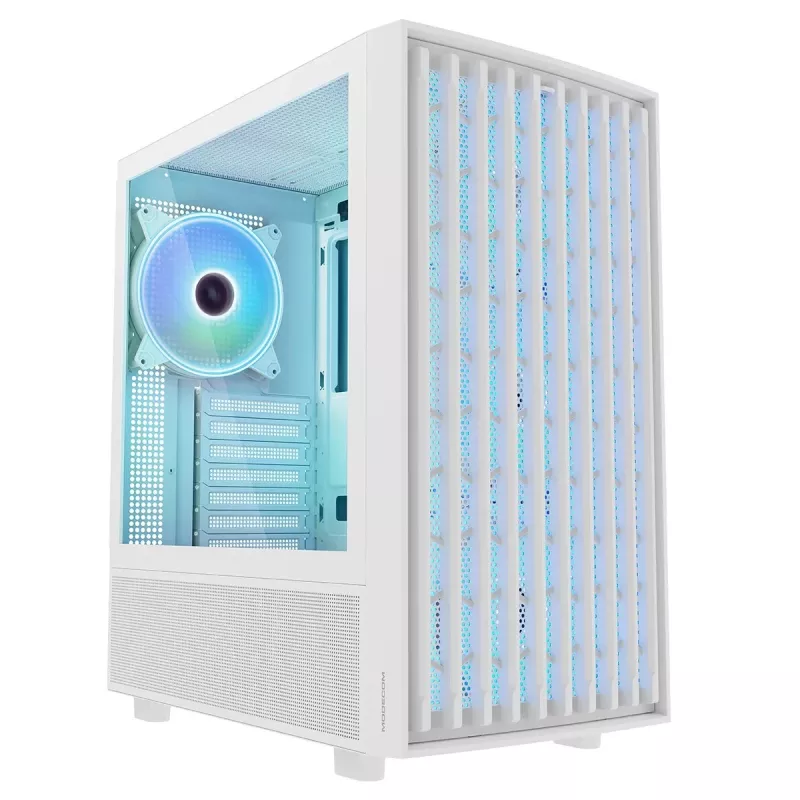 PC korpusas MODECOM BREEZE ARGB Flow MIDI juodas — ATX, 3x140mm priekyje + 1x140mm gale, grūdintas stiklas, USB-C
