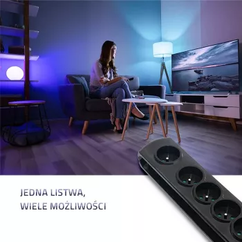 Apsauginis šakotuvas Qoltec 50171 Juodas 7 kintamosios srovės lizdai 230V 1,5m