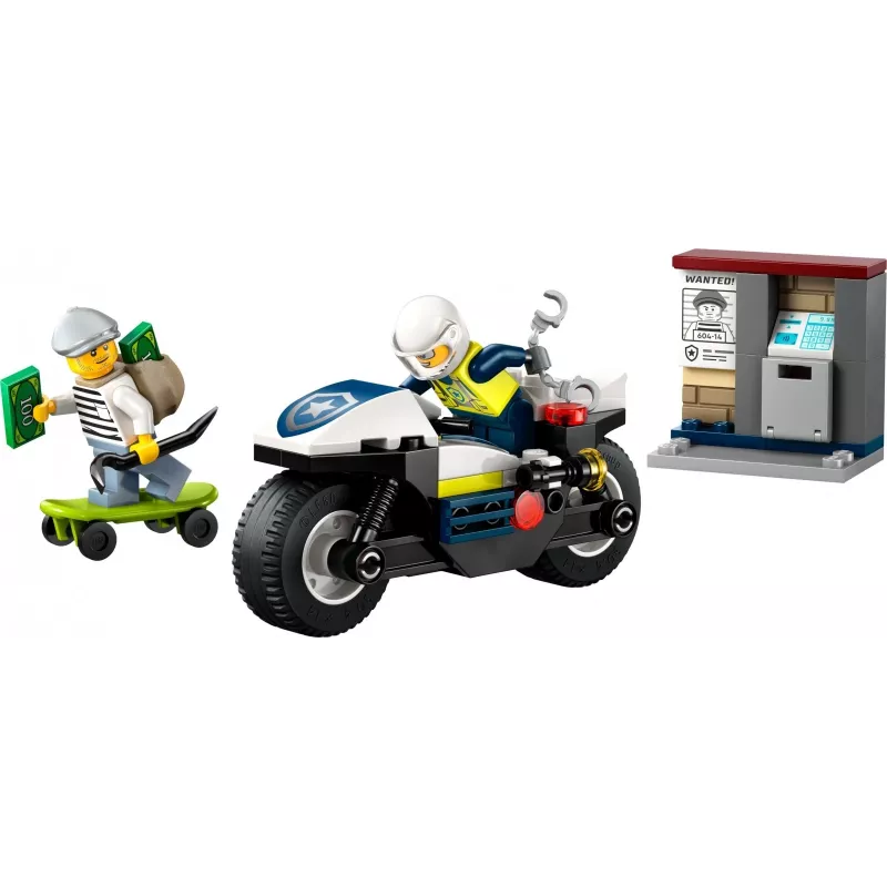 LEGO City policijos motociklo gaudynių rinkinys 60455 — 65 dalys, 2 minifigūrėlės, amžius 4+