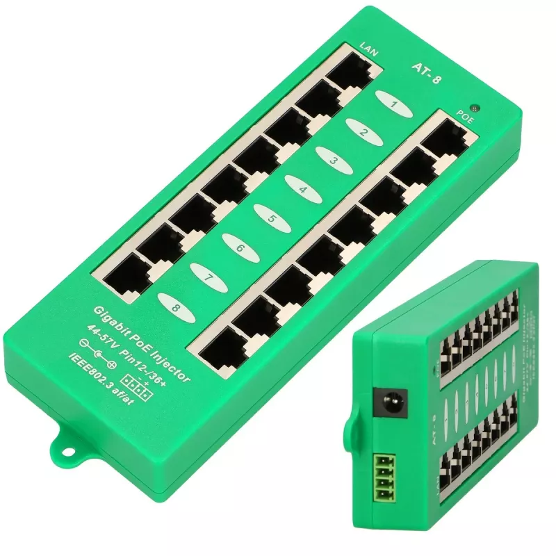 Extralink Gigabit PoE įpurškiklis 8 prievadų aktyvus, 8 Gigabit 802.3at/af prievadai, A režimas