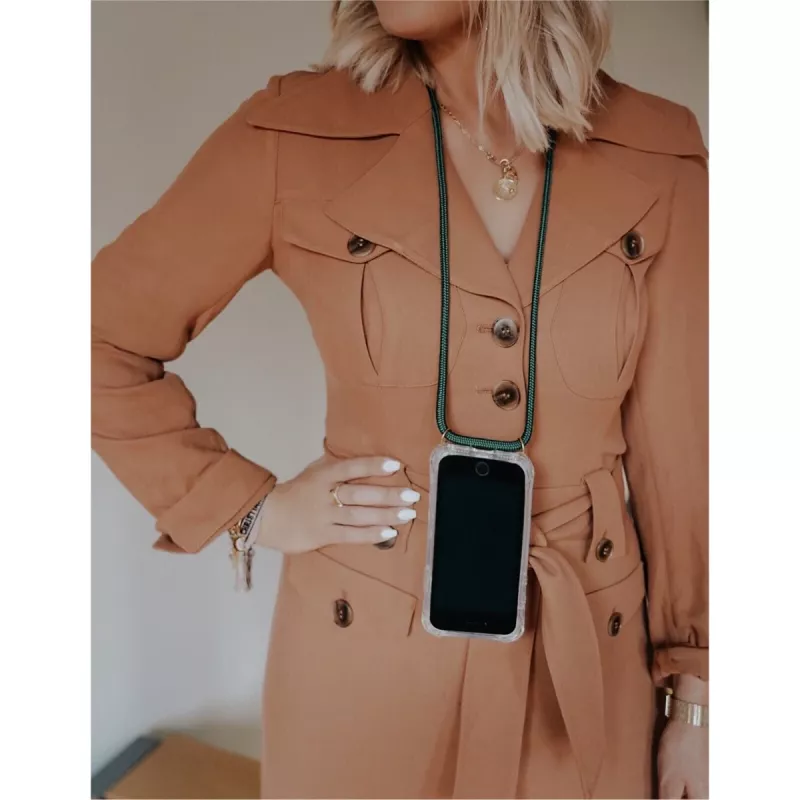 Telefono karolių dėklas Lookabe, skirtas iPhone X / Xs — auksinis su žaliu dirželiu