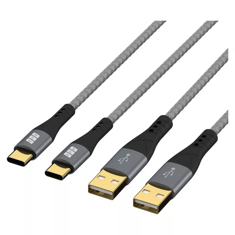 EFB Elektronik USB-A į USB-C kabelių rinkinys 60W QC 3A 2x3m Pilkas - Skaitmeninis / Duomenų (USB-AC-00009)