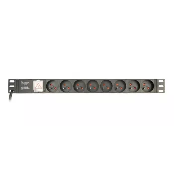Maitinimo skirstytuvas Gembird EG-PDU-014-FC14, 8 AC lizdai, C14 įvadas, 3 m kabelis, 1U aliuminio korpusas, 10 A, 3680 W
