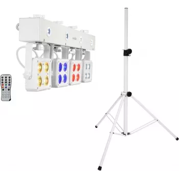 Sceninis LED šviestuvų komplektas EUROLITE KLS-180 White su garsiakalbių stovais BS-2, balti