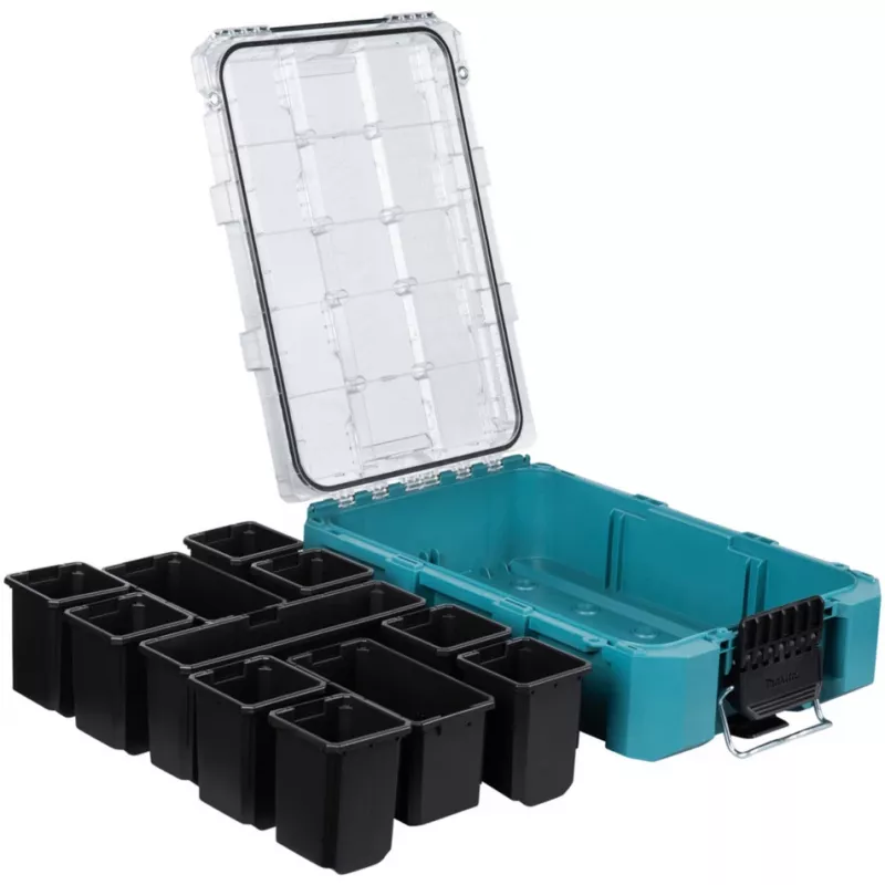 MAKTRAK Organizer deep M, įrankių dėžė mėlyna/permatoma, permatomas dangtis