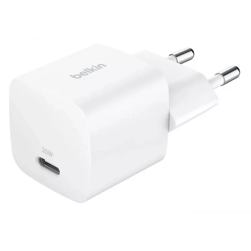 Įkroviklis Belkin BoostCharge 25W USB-C PD (vidinis kintamosios srovės) baltas — nešiojamoms žaidimų konsolėms, išmaniesiems telefonams, planšetėms