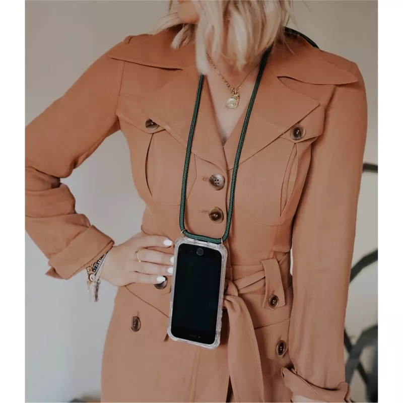Telefono kaklo juosta Lookabe loo014, skirta iPhone XR – auksinės-žalios spalvos apsauginis maišelis su dirželiu