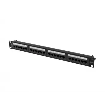 Patch panel 1U LANBERG PPUA-1024-B, 24 ports, Cat6a, U/UTP, 1U rack, depth 102 mm, metal, Juoda
