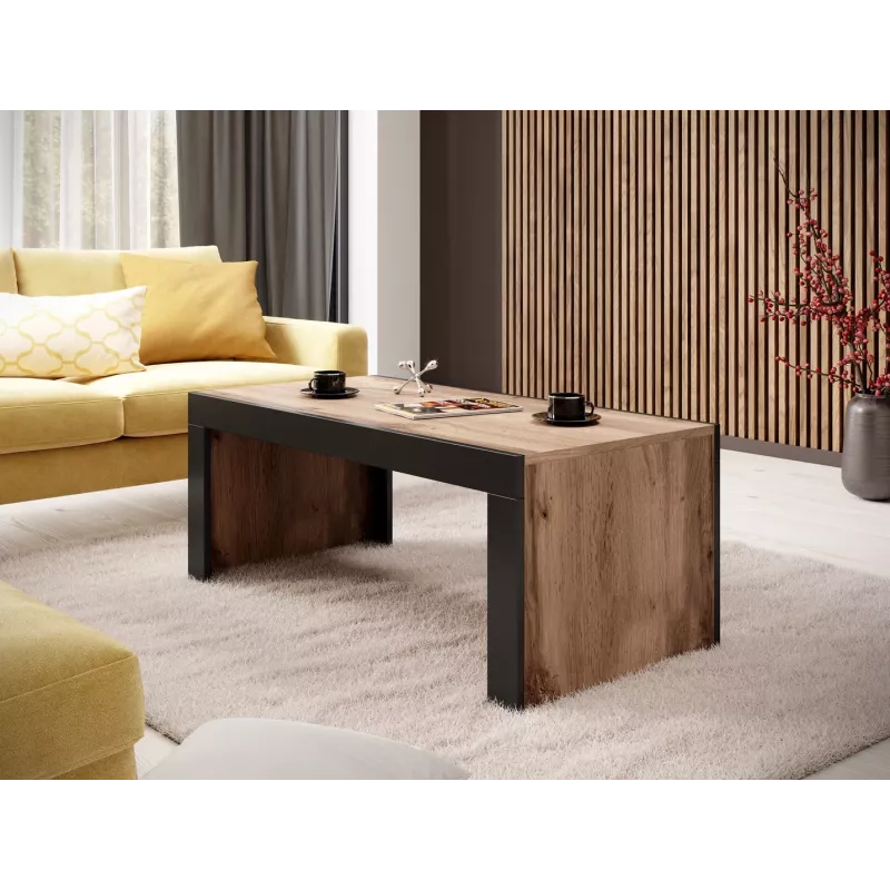 Kavos staliukas Cama Meble MILA 120x60x50 cm Wotan ąžuolo stalviršis, juodas rėmas