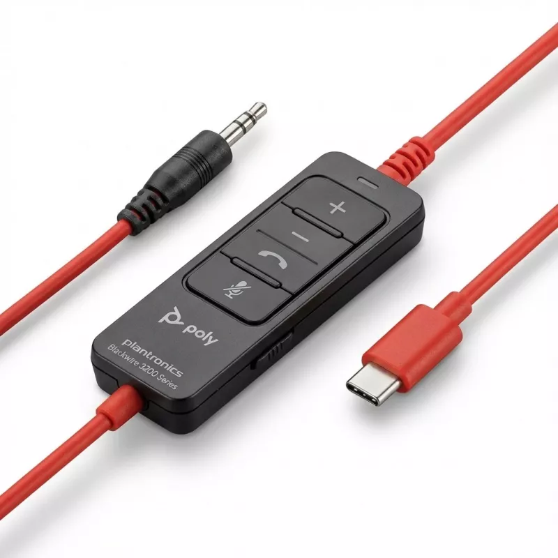 HP Poly Juodawire 3200 USB-C Inline Controls USB-C/A Adapter