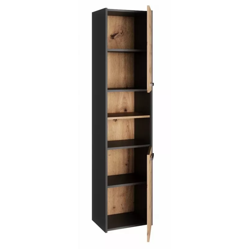 Vonios spintelė top e shop S40 ANTRACYT/ARTISAN, laisvai stovinti, 400×300×1700 mm, 6 lentynos, 2 durys
