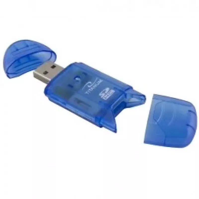 Kortelių skaitytuvas Titanum TA101B USB 2.0, mėlynas — palaiko MicroSD, SD/SDHC, MMC, MS formatus, 480 Mbit/s