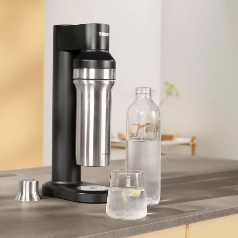 Gazuojantis butelis BRITA 118426 – 1 L stiklinis butelis su nerūdijančio plieno dangteliu, 287 mm aukštis, 2 vnt. pakuotėje