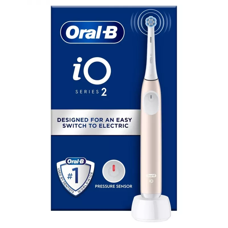 Elektrinis dantų šepetėlis Oral-B iO2 rožinis — įkraunamas, išmanusis slėgio jutiklis