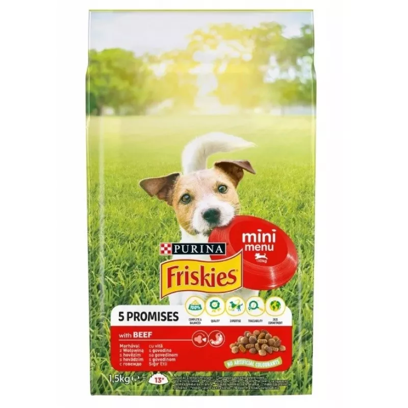 FRISKIES Mini Menu jautiena su daržovėmis - sausas šunų maistas - 1.5 kg